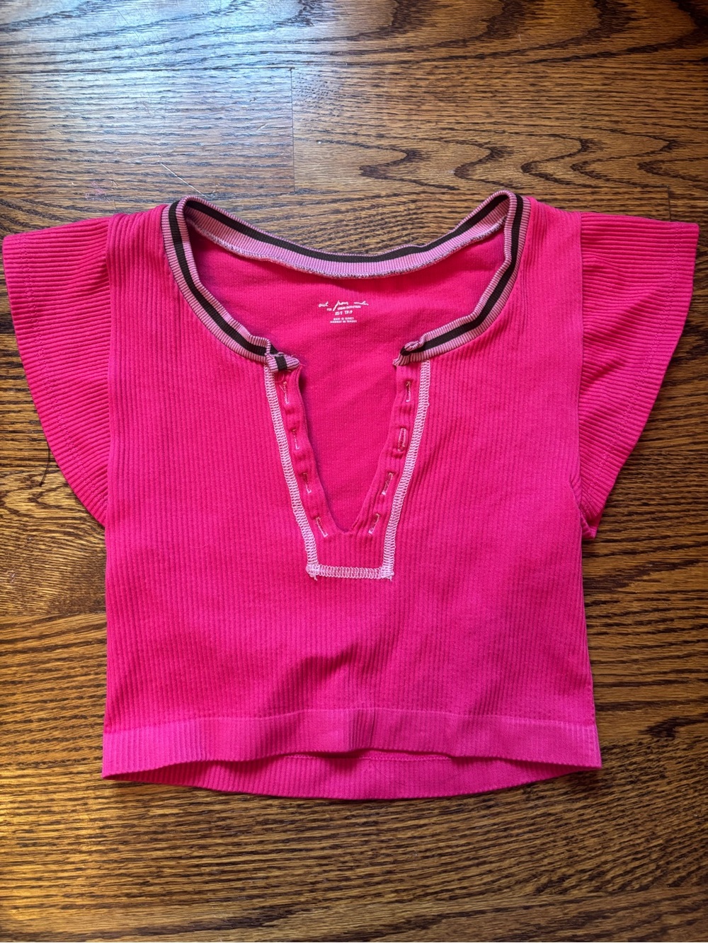 Girls' Pink Ribbed Short Sleeve Top